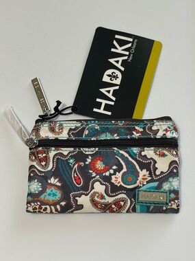 Hadaki. Paisley Zip Coin Pouch - Teal & Brown